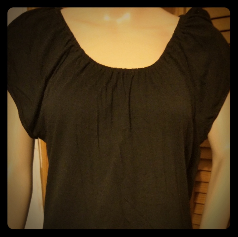 Long black split shoulder blouse